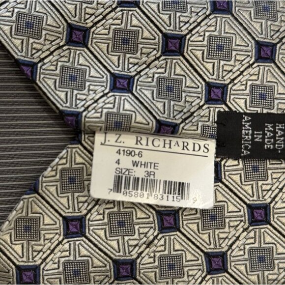 J.Z. Richards For Nordstrom Handmade Silk Tie Geometric Pattern Gray Purple 3R - Picture 5 of 5